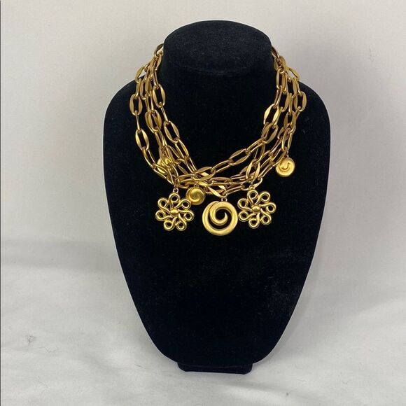 Givenchy Gold With Charms Multi Strands Statement Necklace. - Picture 1 of 11